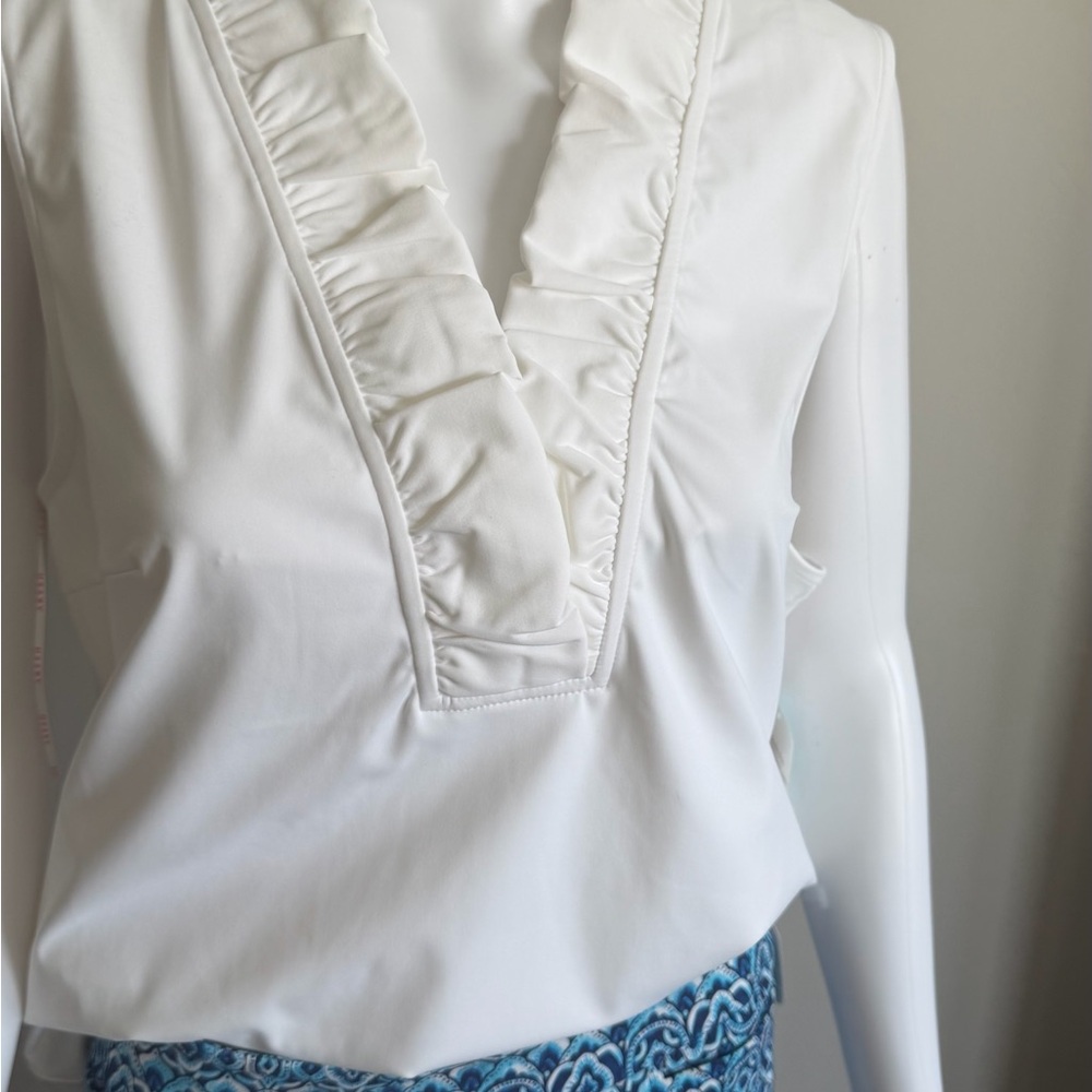 NWT Aryeh White Ruffled Sleeveless Tank Top